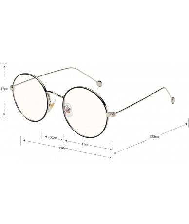 Round Glasses Clear Oversized Eyelasses Anti Blue - Black-silver - CO18SXDYWQN $16.69