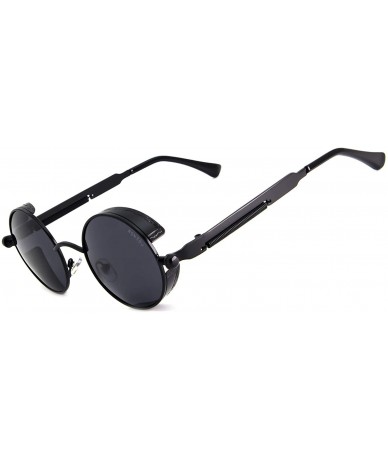 Goggle Steampunk Style Round Vintage Polarized Sunglasses Retro Eyewear UV400 Protection Matel Frame - CM17YT0NYE4 $33.25