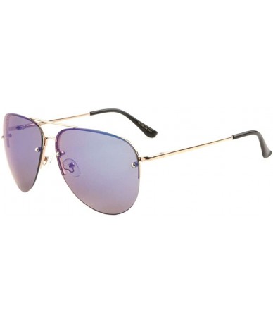 Aviator Color Mirror Curved Rimless Lens Dot Stud Aviator Sunglasses - Blue Gold - CO190K3904A $13.96