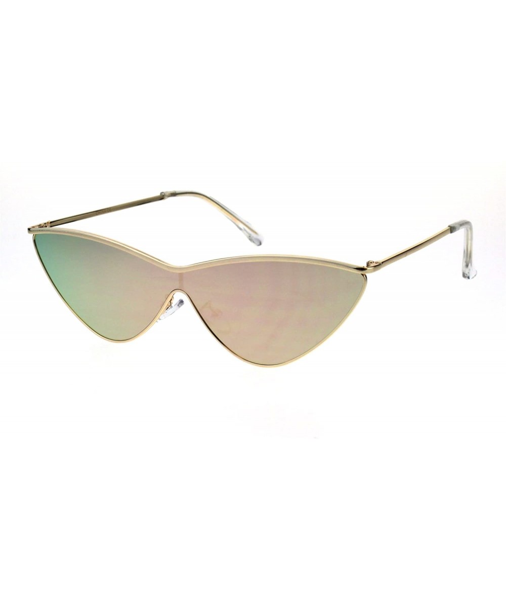 Shield Womens Futuristic Shield Cat Eye Metal Rim Retro Sunglasses - All Gold - CV18E0ZLONQ $9.53