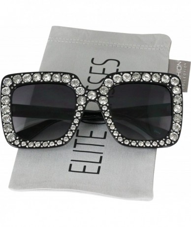 Goggle Oversized Square Frame Bling Rhinestone Crystal Brand Designer Sunglasses For Women 2018 - Black - CZ18HYI5DY5 $21.96