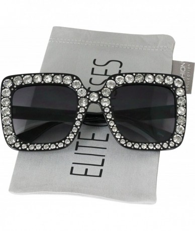 Goggle Oversized Square Frame Bling Rhinestone Crystal Brand Designer Sunglasses For Women 2018 - Black - CZ18HYI5DY5 $21.96
