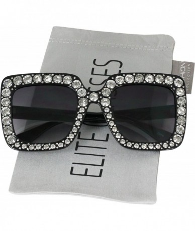 Goggle Oversized Square Frame Bling Rhinestone Crystal Brand Designer Sunglasses For Women 2018 - Black - CZ18HYI5DY5 $10.39