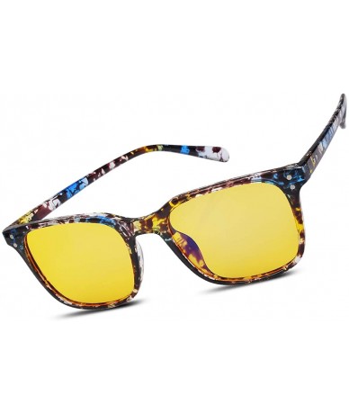 Rectangular Night Vision Driving Glasses - Anti Glare Yellow Lens Safety Sun Glasses For Women& Men Stylish - Floral/Yellow -...