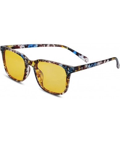 Rectangular Night Vision Driving Glasses - Anti Glare Yellow Lens Safety Sun Glasses For Women& Men Stylish - Floral/Yellow -...