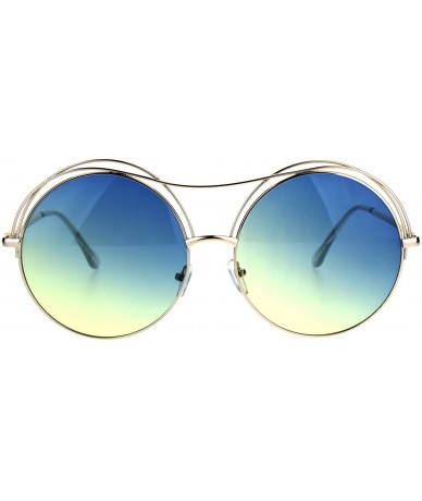 Round Womens Round Circle Sunglasses Oversized Wire Metal Top Frame UV 400 - Gold (Blue Yellow) - CE1888Y2QQ9 $10.71