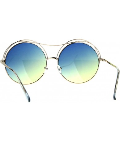 Round Womens Round Circle Sunglasses Oversized Wire Metal Top Frame UV 400 - Gold (Blue Yellow) - CE1888Y2QQ9 $10.71