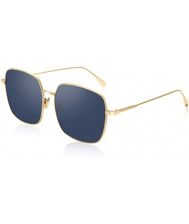 Square Fashion Oversized Sunglasses for Women Polarized UV Protection Lens Metal Frame - Blue - CK18TYUKWKD $41.62