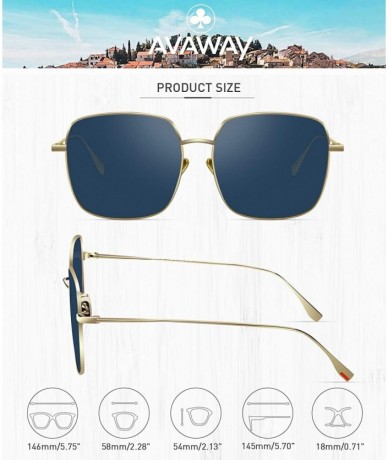 Square Fashion Oversized Sunglasses for Women Polarized UV Protection Lens Metal Frame - Blue - CK18TYUKWKD $41.62