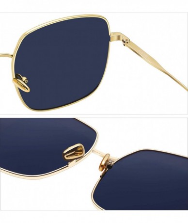 Square Fashion Oversized Sunglasses for Women Polarized UV Protection Lens Metal Frame - Blue - CK18TYUKWKD $41.62