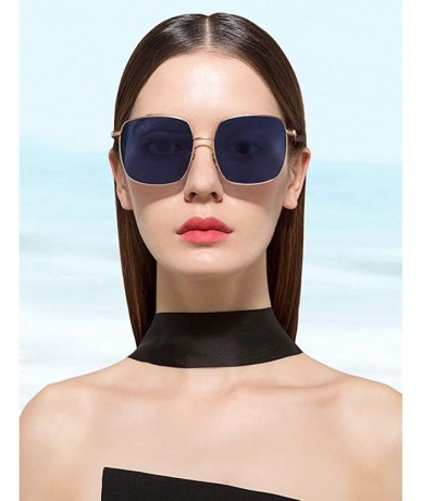 Square Fashion Oversized Sunglasses for Women Polarized UV Protection Lens Metal Frame - Blue - CK18TYUKWKD $41.62