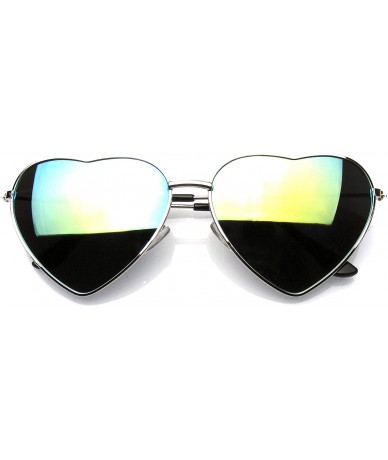 Oversized Premium Womens Cute Metal Frame Heart Shape Sunglasses - Flash Mirror - Silver Green - CG12MXMR0JH $21.17