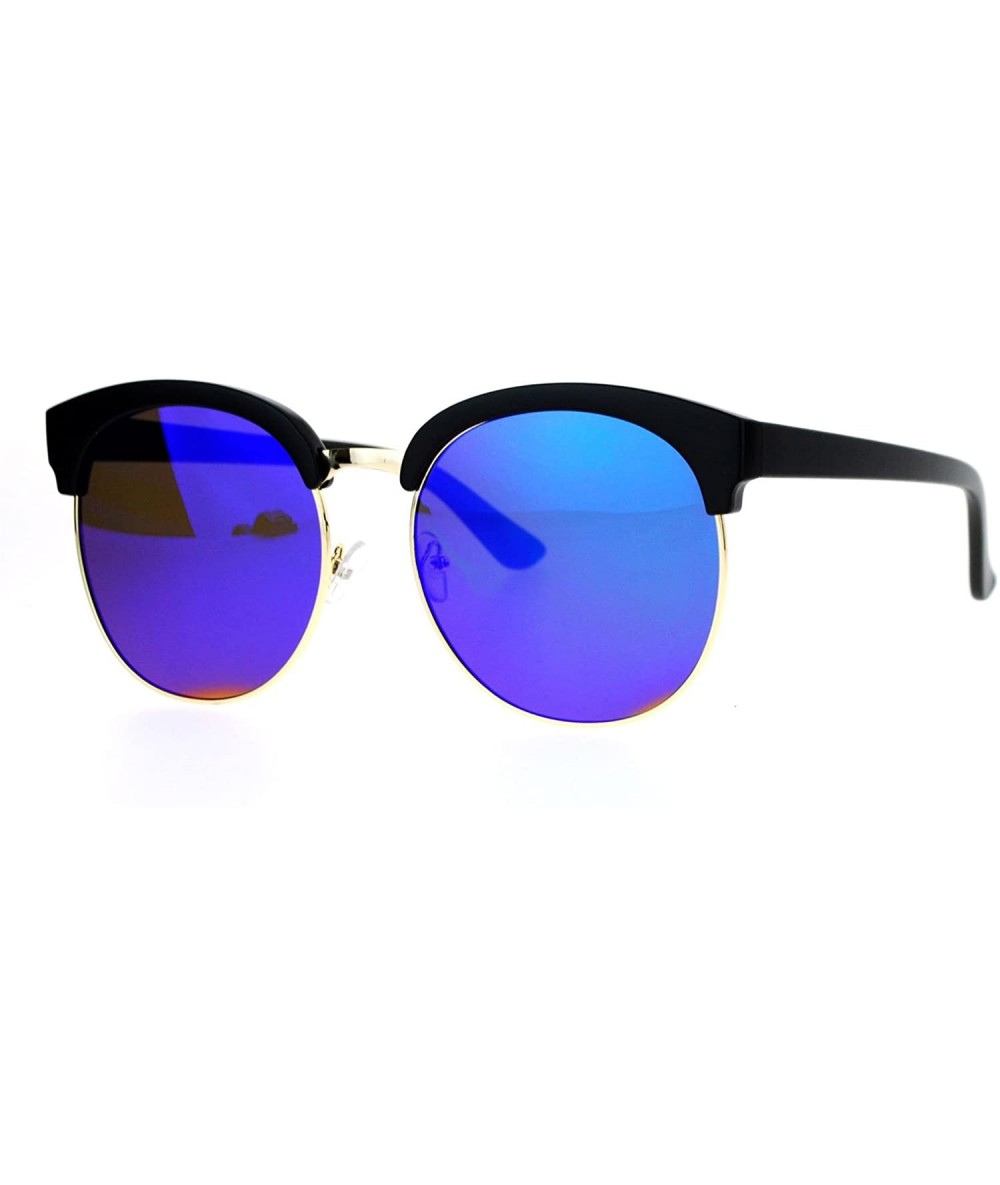 Oversized Super Oversized Fashion Sunglasses Womens Round Accent Top Shades - Matte Black (Blue Mirror) - CT187C8DT9D $8.76