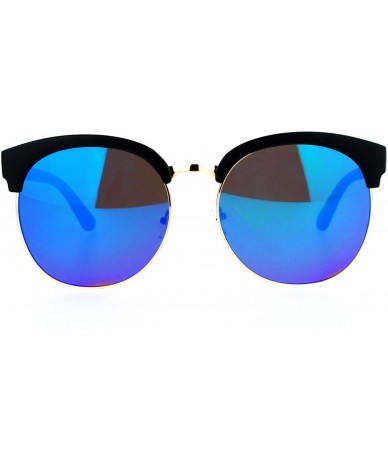 Oversized Super Oversized Fashion Sunglasses Womens Round Accent Top Shades - Matte Black (Blue Mirror) - CT187C8DT9D $8.76