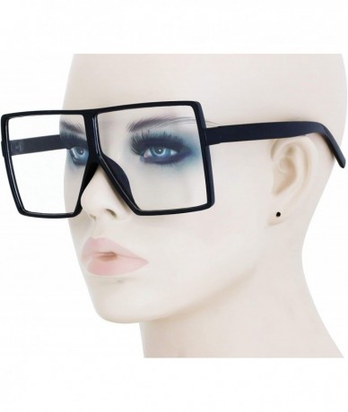 Square Oversized Exaggerated Flat Top Huge SHIELD Square Sunglasses Colorful Lenses Fashion Sunglasses - Clear Glasses - CM18...