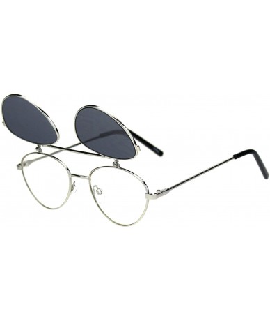 Round Flip Up Sunglasses Clear Glasses Under Rounded Triangular Metal Frame - Silver (Black) - CY18ZO7TXQ2 $14.23