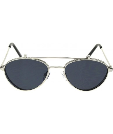 Round Flip Up Sunglasses Clear Glasses Under Rounded Triangular Metal Frame - Silver (Black) - CY18ZO7TXQ2 $14.23