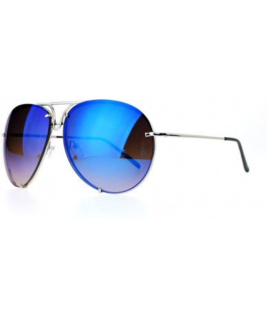 Aviator Oversized Round Aviator Sunglasses Mirror Lens Metal Rims in Back Spring Hinge - Silver (Blue Mirror) - CK1875Q2UN2 $...