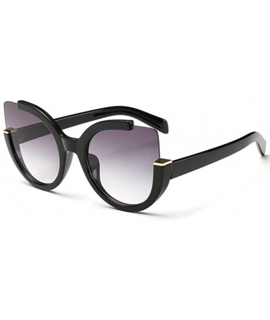 Square Womens Fashion Oversized Round Square Plastic Vintage Cut-Out Flash Mirror Lens Cat Eye Sunglasses - Black/Gray - CE12...