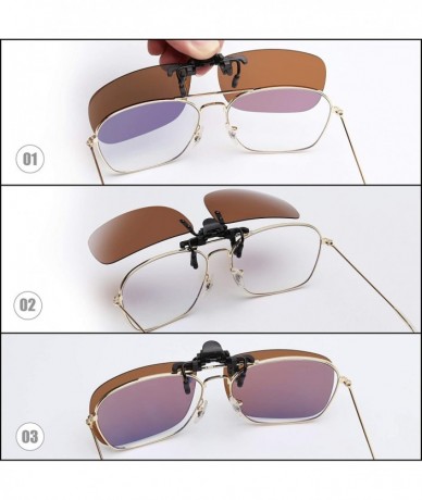 Square Polarized Clip on Sunglasses Frameless Flip Up Lens for Prescription Glasses - Brown - CN18T9GLRD3 $14.78