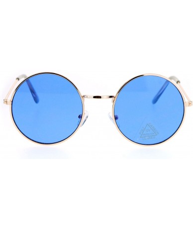 Round Retro Vintage Flat Color Circle Round Lens Sunglasses - Gold Blue - CK12N2OXK1I $7.98