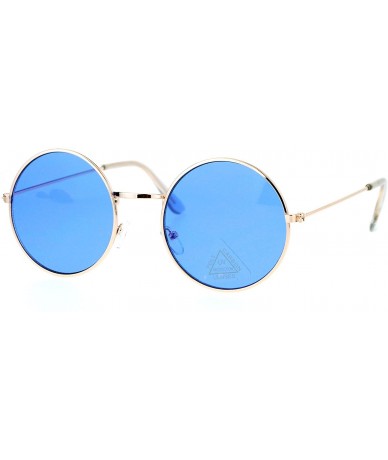 Round Retro Vintage Flat Color Circle Round Lens Sunglasses - Gold Blue - CK12N2OXK1I $7.98
