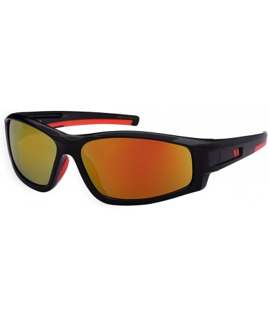 Sport Action Sports Sunglasses with Color Mirrored Lenses 570037-REV - Black/Red - CI122WW9PU1 $10.86