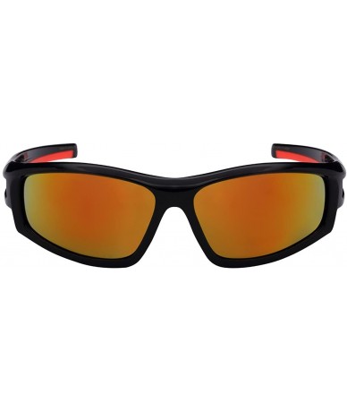 Sport Action Sports Sunglasses with Color Mirrored Lenses 570037-REV - Black/Red - CI122WW9PU1 $10.86