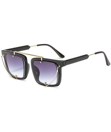 Square Brand Designer New Square Sunglasses for Women Flat Top Fashion Metal decoration Shades - Black - CI18LQ8SU08 $22.05