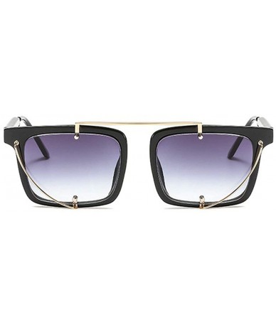 Square Brand Designer New Square Sunglasses for Women Flat Top Fashion Metal decoration Shades - Black - CI18LQ8SU08 $15.10