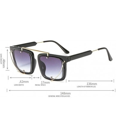 Square Brand Designer New Square Sunglasses for Women Flat Top Fashion Metal decoration Shades - Black - CI18LQ8SU08 $15.10
