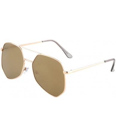 Aviator Color Mirror Wide Bridge Geometrical Aviator Sunglasses - Brown Gold - CE190OHO8M5 $25.84