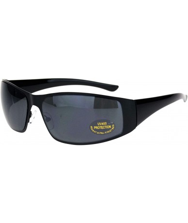 Rectangular 90s Mens Metal Rim Warp Sport Biker Style Sunglasses - All Black - C318KIHAR06 $7.94