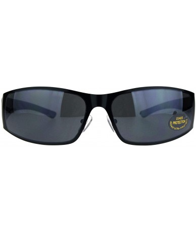 Rectangular 90s Mens Metal Rim Warp Sport Biker Style Sunglasses - All Black - C318KIHAR06 $7.94