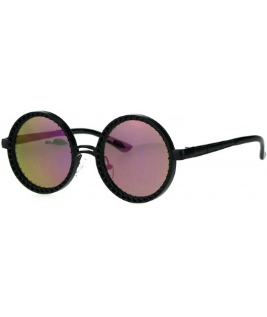 Round Steampunk Fashion Sunglasses Round Circle Spiked Frame Mirror Lens - Black (Purple Mirror) - C4189XH03C2 $12.07