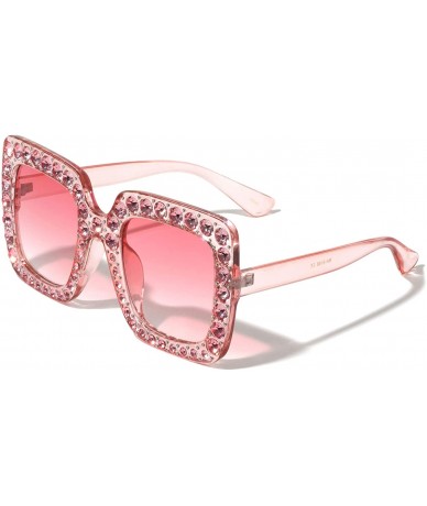 Square Square Oversized Rhinestone Lens Crystal Color Sunglasses - Pink - CY197LA88QS $30.06