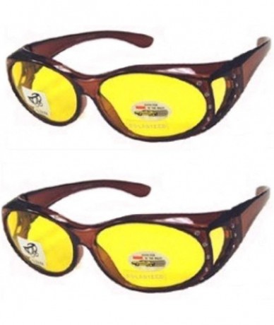 Oval Men and Women Rhinestone Fit Over Glasses Wear Over Cover Lens Yellow Night Driving Sunglasses - Brown/Brown - CB18L4YSA...