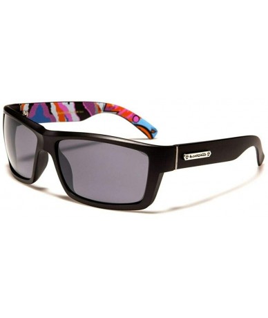 Wrap Biohazard Abstract Wrap Around Rectangular Sport Sunglasses - Black Houndstooth Mixed Print Frame - CF18W6S2OO3 $22.82