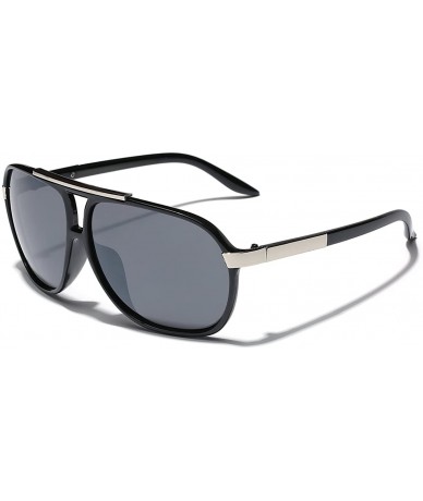 Square Classic 80s Fashion Aviator Sunglasses Retro Vintage Men's Women's Glasses - Black - Silver - Smoke - C611P3RD8VP $10.86