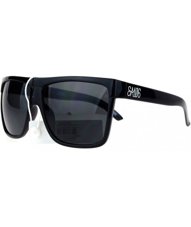 Rectangular Oversize Flat Top OG Gangster Plastic All Black Sunglasses - White Logo - CV12O36T5S3 $12.40