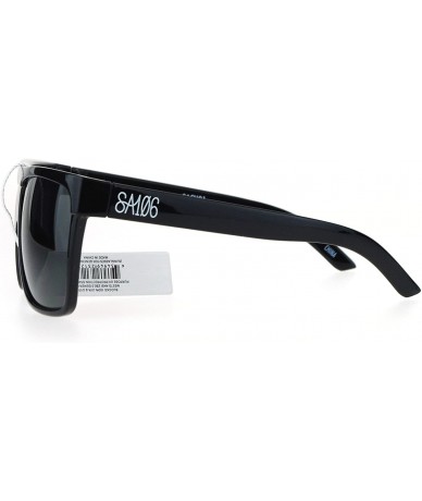 Rectangular Oversize Flat Top OG Gangster Plastic All Black Sunglasses - White Logo - CV12O36T5S3 $12.40