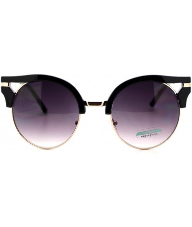 Round Designer Round Cateye Fashion Sunglasses For Women Unique Wing Top - Black - CY188AK0W58 $12.19