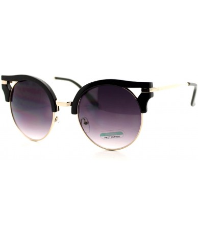 Round Designer Round Cateye Fashion Sunglasses For Women Unique Wing Top - Black - CY188AK0W58 $12.19