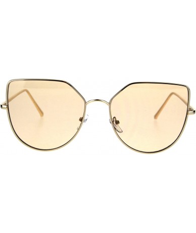 Cat Eye Womens Futuristic Flat Retro Cat Eye Style Pilots Metal Rim Sunglasses - Gold Brown - CV1869A8LW8 $23.91