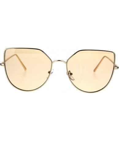 Cat Eye Womens Futuristic Flat Retro Cat Eye Style Pilots Metal Rim Sunglasses - Gold Brown - CV1869A8LW8 $10.87