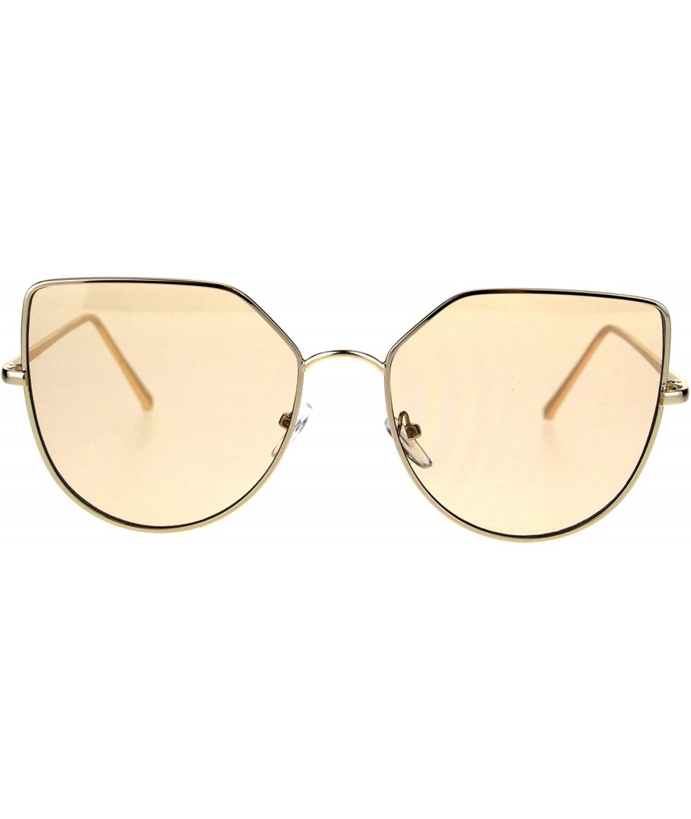 Cat Eye Womens Futuristic Flat Retro Cat Eye Style Pilots Metal Rim Sunglasses - Gold Brown - CV1869A8LW8 $10.87