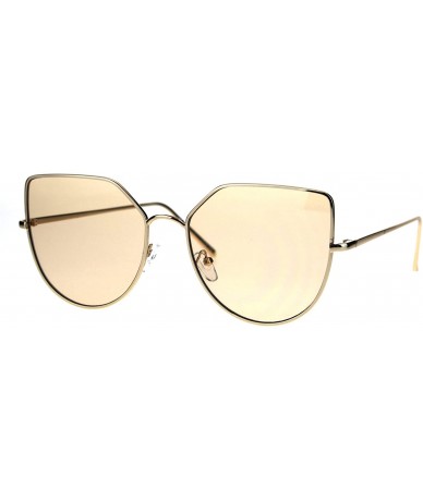 Cat Eye Womens Futuristic Flat Retro Cat Eye Style Pilots Metal Rim Sunglasses - Gold Brown - CV1869A8LW8 $10.87