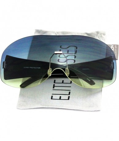Square Big Huge Oversize Glasses Rimless Shield Visor Aviator Sunglasses Mirror Oceanic Tinted Lens - Blue / Yellow - CS11HWM...