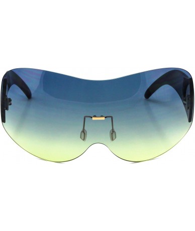 Square Big Huge Oversize Glasses Rimless Shield Visor Aviator Sunglasses Mirror Oceanic Tinted Lens - Blue / Yellow - CS11HWM...