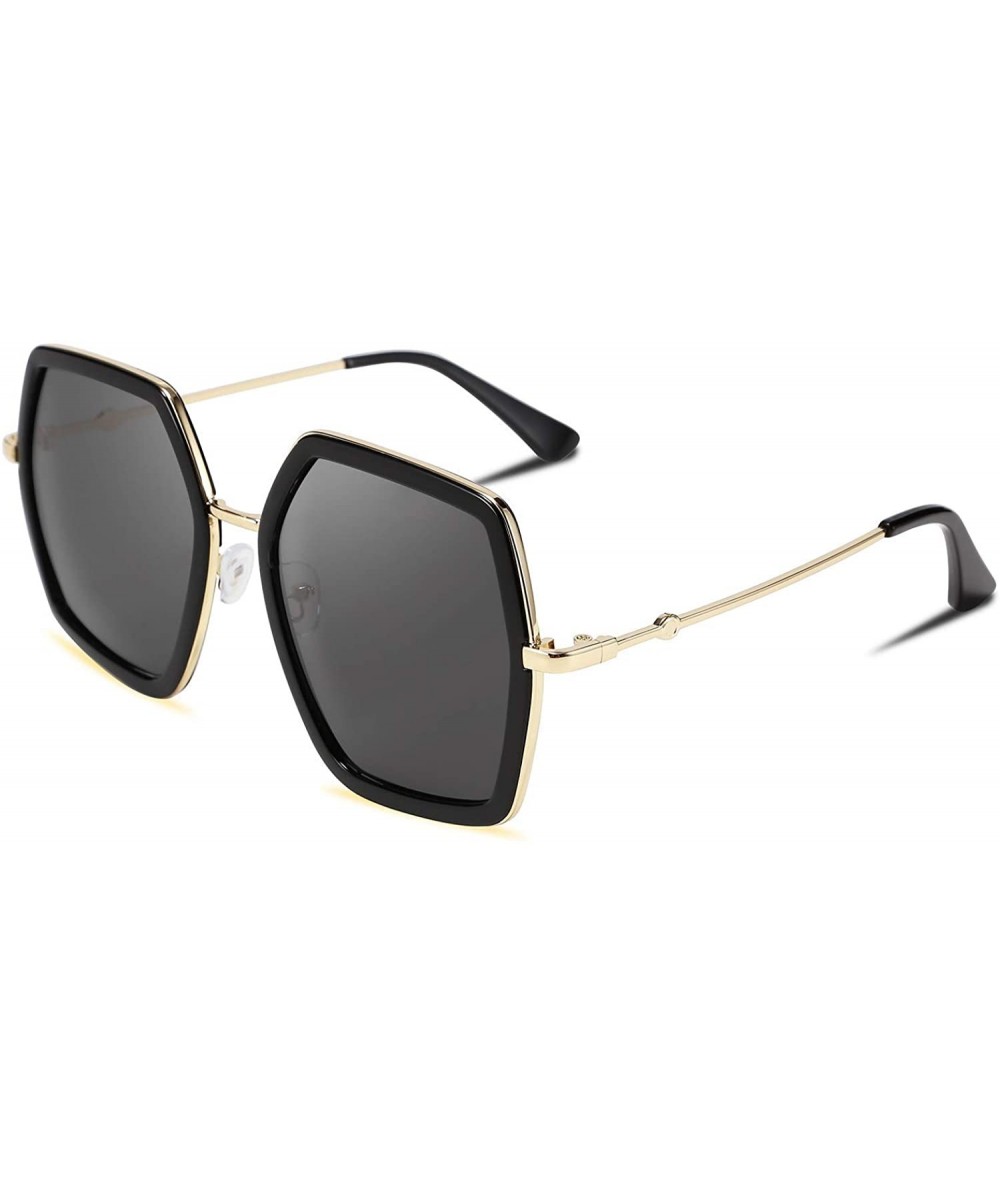 Aviator Women Large Hexagon Inspired Sunglasses Fashion Irregular Design Style Geometric B2503 - Black - CB18T7HGTAN $14.93